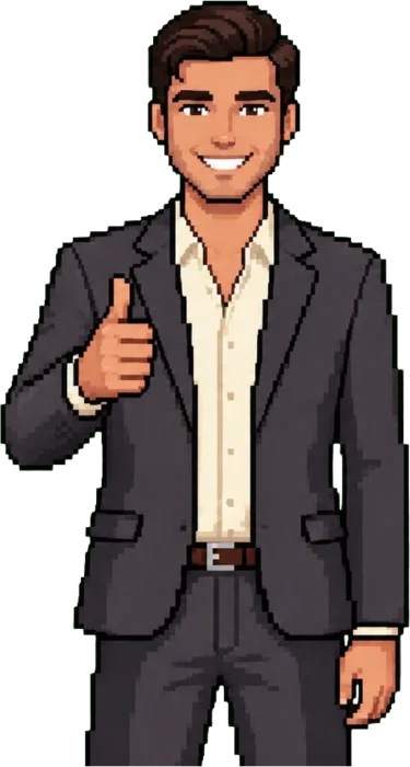 Pixel-art Haziq giving a thumbs up